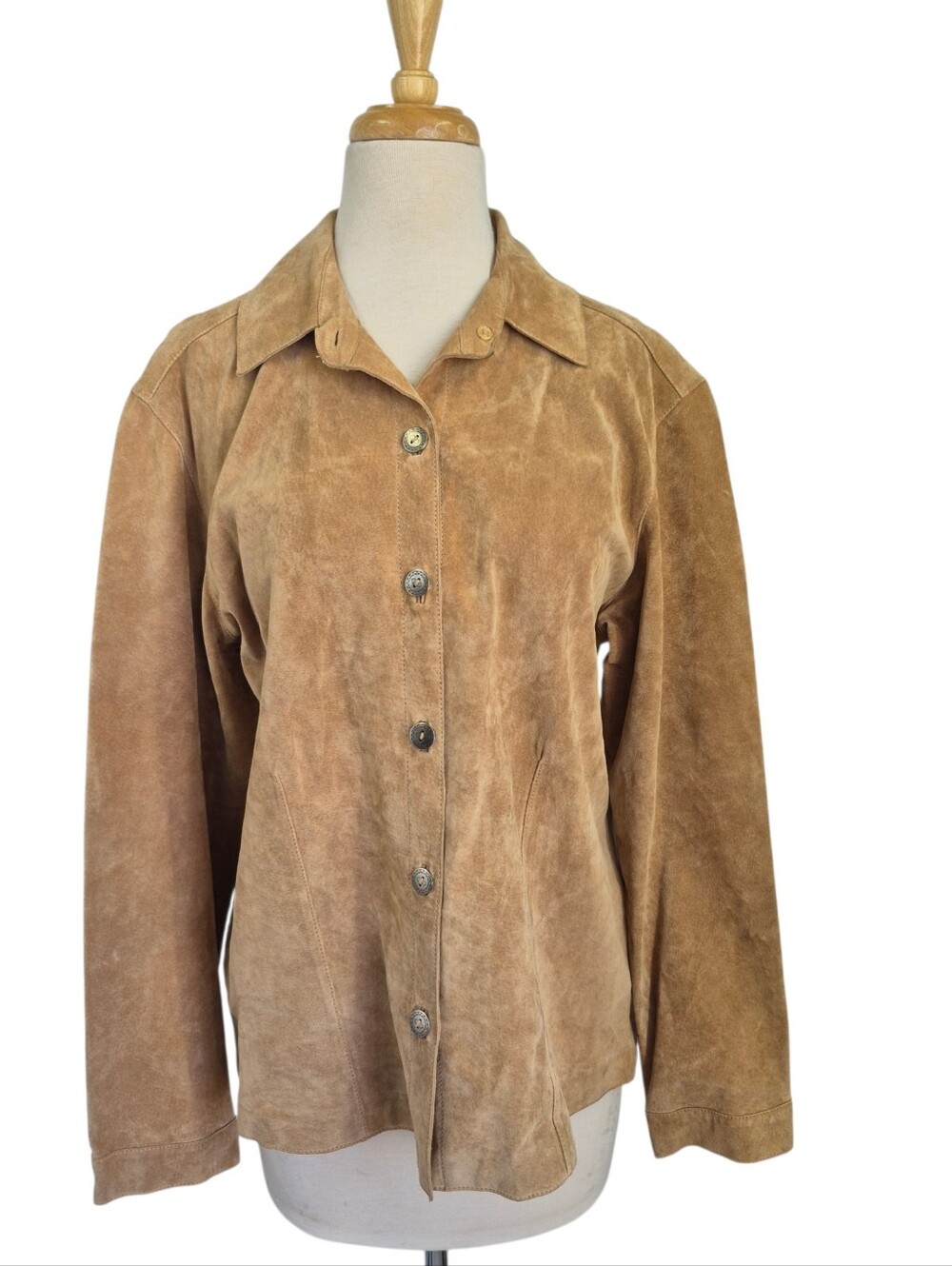 Chico's Size Large Genuine Leather Suede Shacket Shirt Jacket Tan Brown
